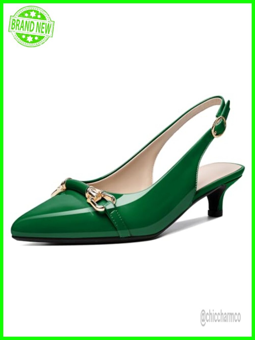 Women's Kitten Heel Slingback Pumps Pointed Toe Buckle Bow Ankle Strap Office